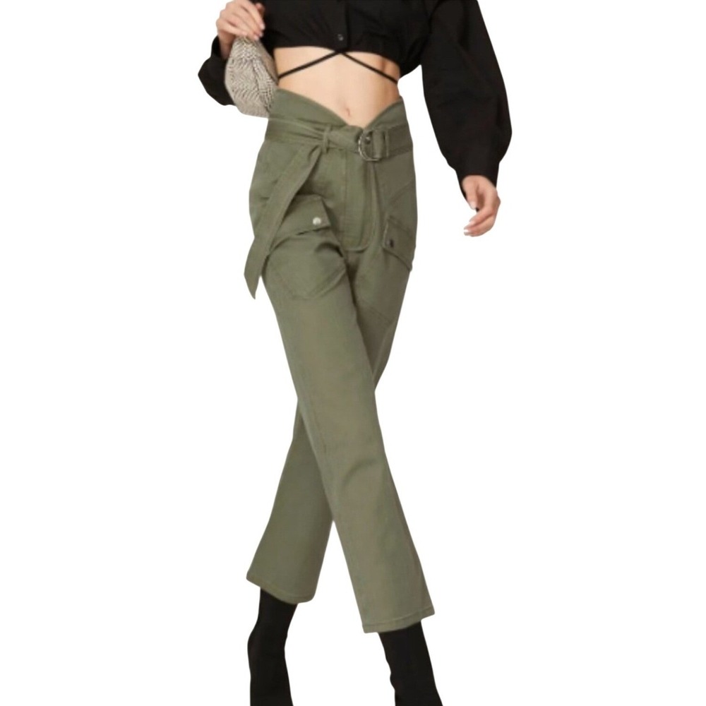 Marissa Webb‎ Cargo Pants Women 10 Olive Green Paperbag Belted StreetwearUtility